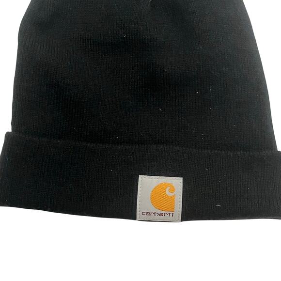 Carhartt Beanie Hat Cap Youth Kids Unisex One Size‎ Black Knit Cuffed Logo - Picture 1 of 5